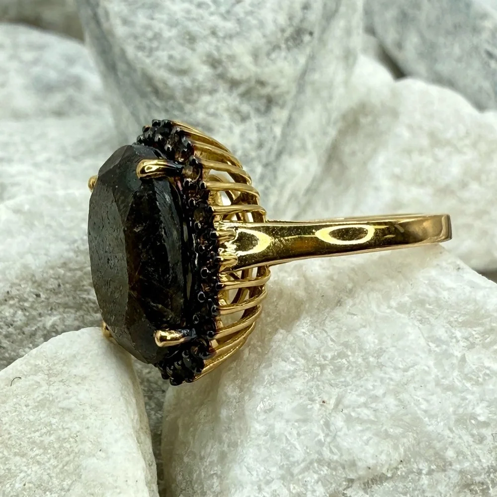 Zawadi Chocolate Sapphire & Smoky Quartz Sunburst Ring 13.30 ctw 18K Vermeil 925